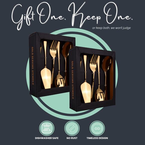 10-Piece Gold Stainless Steel Serving Utensil Set – Titanium Plated (2 SETS) - Picture 1 of 4